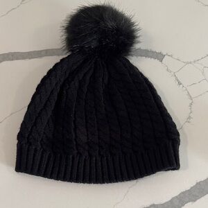 Guess Black Cable Knit Beanie with Pom Pom